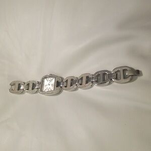 Women's Michael Kors Stainless Steel Rhinestones & Silver Link Bracelet Band; 8"